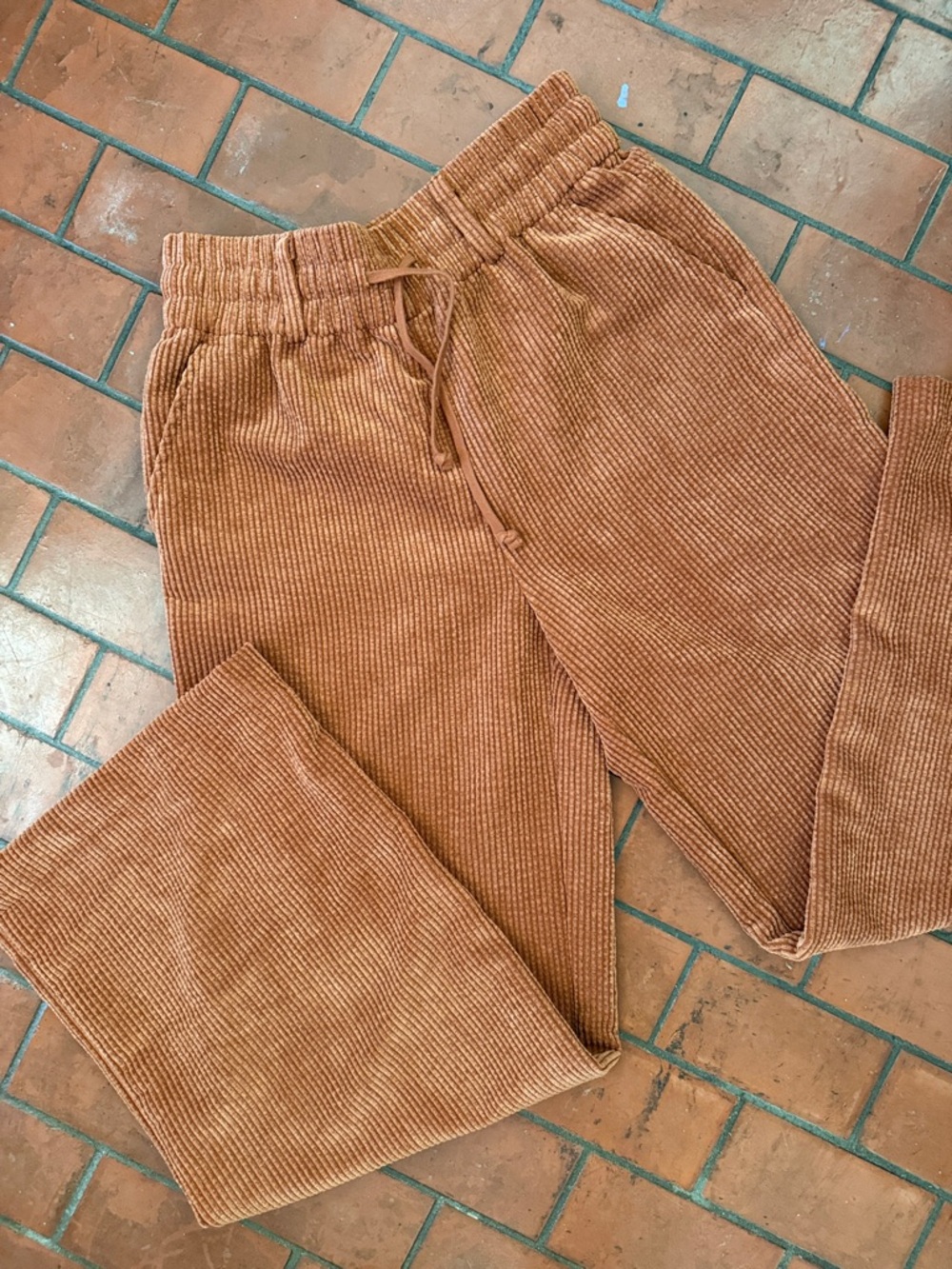 Corduroy Drawstring Pants in Warm Rust S